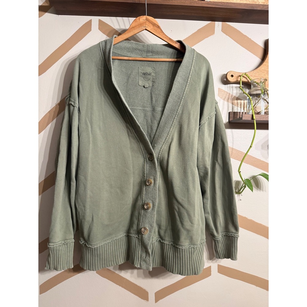 Aerie Cardigan Sweater Womens Medium Green Button Front Oversized Sweatshirt